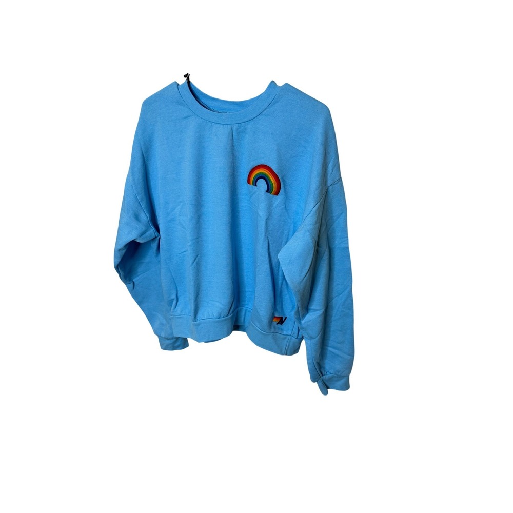 Aviator Nation Womens Blue Rainbow Patch Crewneck‎ Sweatshirt Size S Made in USA